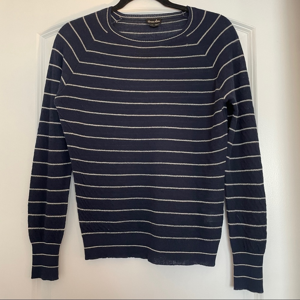 Steven Alan Dark Blue + White Striped Wool Blend Sweater